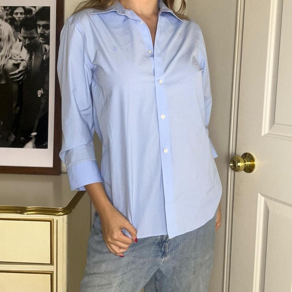 vintage Lauren Ralph Lauren baby blue classic 3/4 sleeve button up